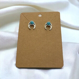 Bohemian Turquoise Stone Silver Stud Earrings